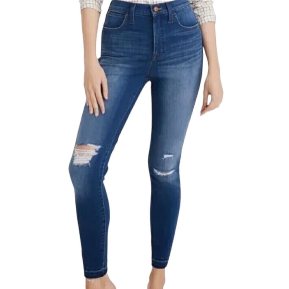 Madewell 10" High Rise Skinny Crop Jeans Distress Fray Hem Stretch K9923 Size 29